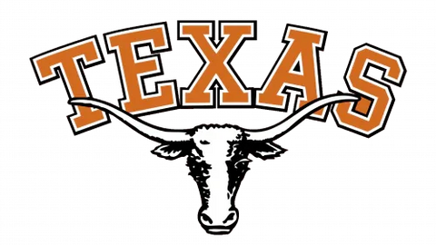 Texas Longhorns logo with orange 'TEXAS' text and longhorn steer head on black background
