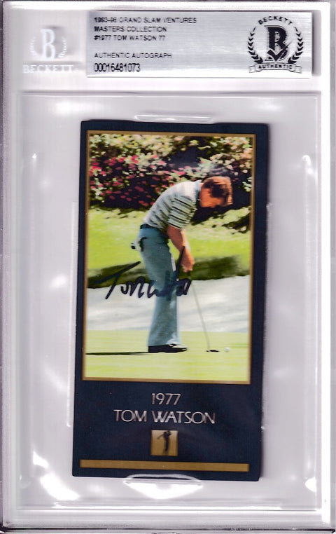 1977 Tom Watson signed golf memorabilia card, authenticated and slabbed by Beckett.