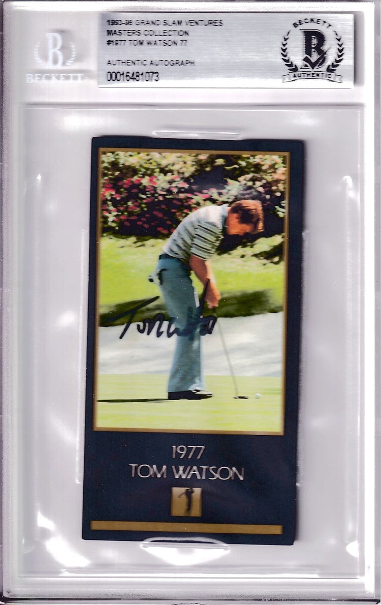 1977 Tom Watson signed golf memorabilia card, authenticated and slabbed by Beckett.
