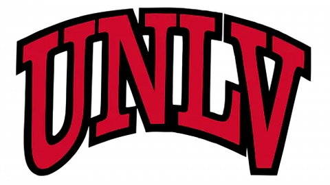 UNLV Rebels logo with bold red letters on a black background