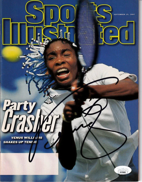 Signed Sports Illustrated cover featuring female tennis player in action, September 1997 issue.