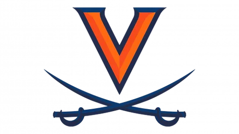 Virginia Cavaliers logo with bold orange V and crossed sabres on white background