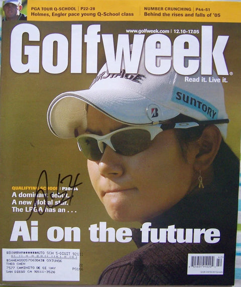 Golfweek magazine cover with female golfer in sunglasses and visor, autographed, golf memorabilia