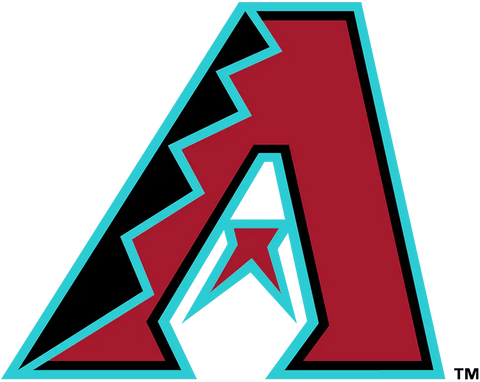 Arizona Diamondbacks 2024 primary logo, bold red 'A' with snake-like zigzag, cyan outline