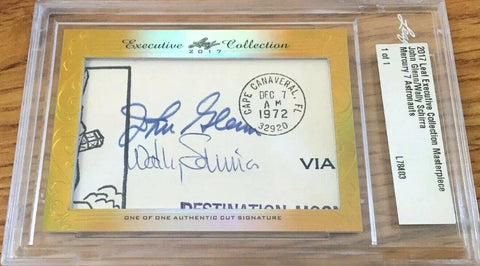 Autographed astronaut collectible card in protective case, signed, stamped Cape Canaveral 1972.