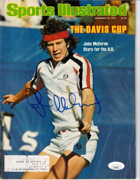 Sports Illustrated cover featuring tennis player swinging racquet, autographed, Davis Cup issue