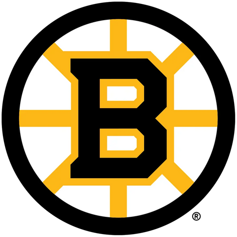 Boston Bruins NHL logo, black B with yellow spokes in a black circle, team emblem
