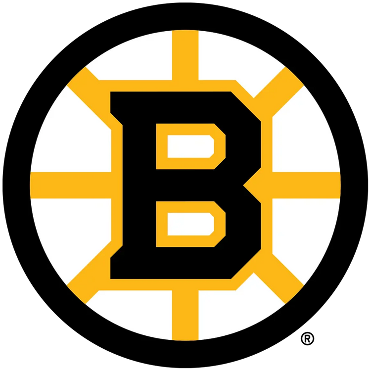 Boston Bruins NHL logo, black B with yellow spokes in a black circle, team emblem