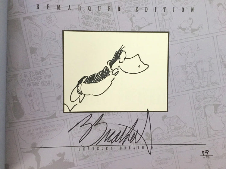 Signed Berkeley Breathed Opus comic art print with hand-drawn character sketch