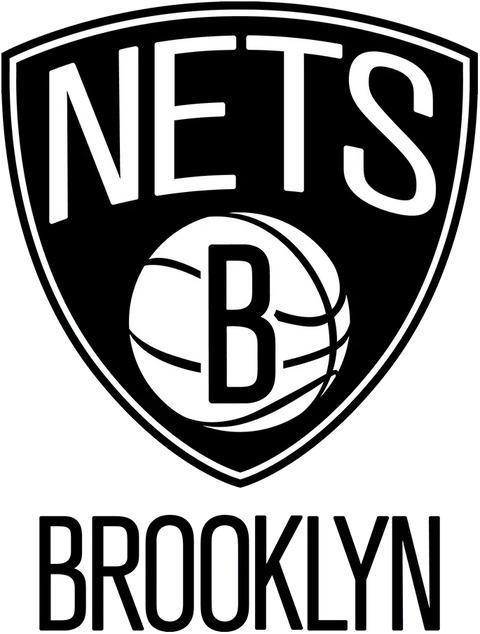Brooklyn Nets basketball team logo featuring a shield, basketball, and bold lettering.