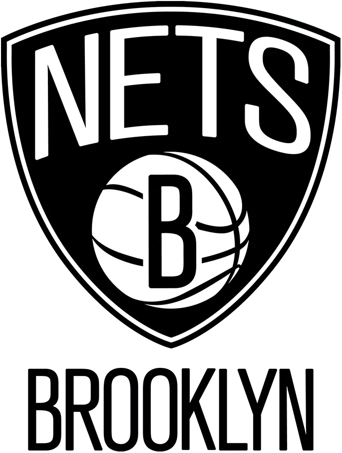 Brooklyn Nets basketball team logo featuring a shield, basketball, and bold lettering.