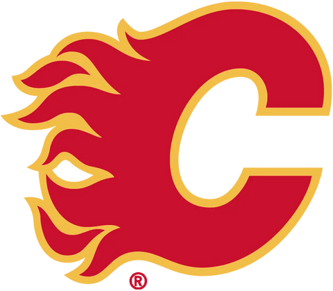 Calgary Flames NHL team logo featuring a red flaming C on a gold background