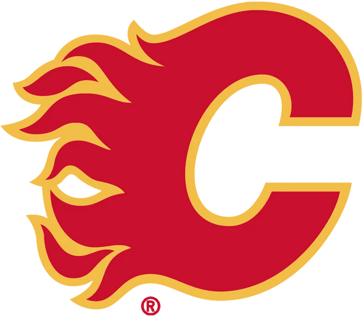 Calgary Flames NHL team logo featuring a red flaming C on a gold background