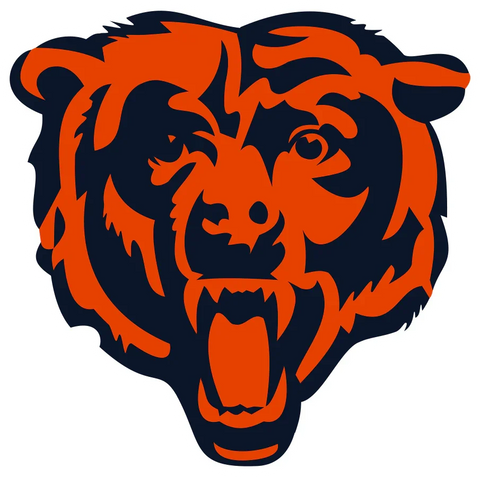 Chicago Bears logo, fierce orange and navy bear head, NFL football team emblem