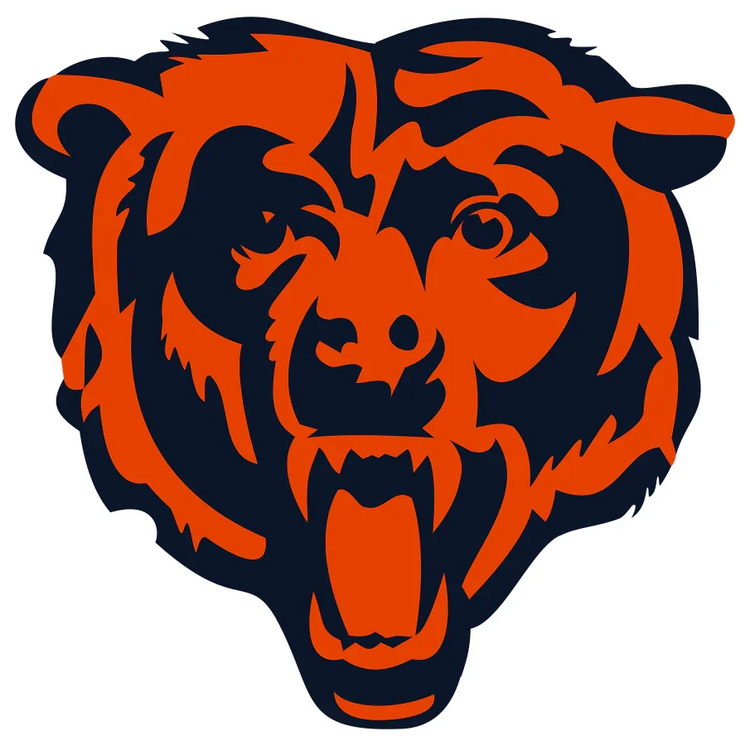 Chicago Bears logo, fierce orange and navy bear head, NFL football team emblem