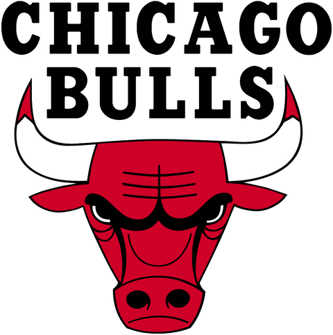 Chicago Bulls logo with red bull head and black bold text, NBA basketball team emblem
