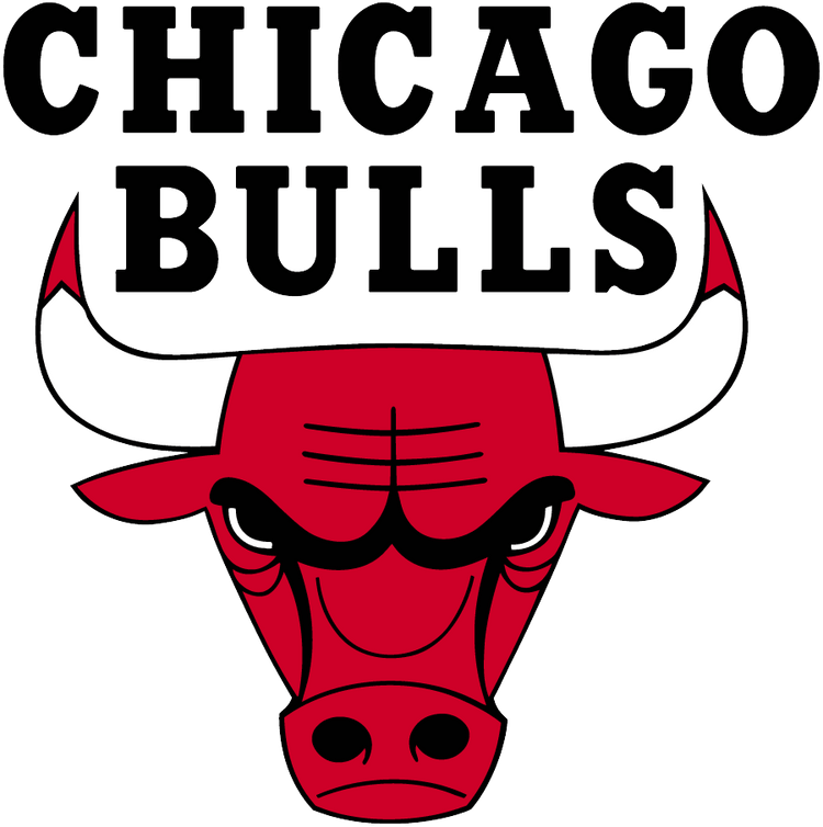 Chicago Bulls logo with red bull head and black bold text, NBA basketball team emblem