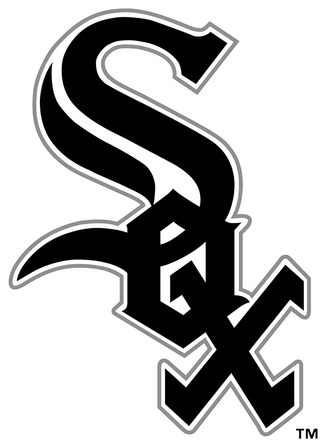 Chicago White Sox black and white stacked letter logo, Major League Baseball team emblem