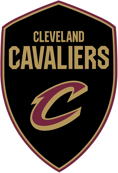 Cleveland Cavaliers 2023 logo, black and gold shield with maroon and gold letter C, NBA team