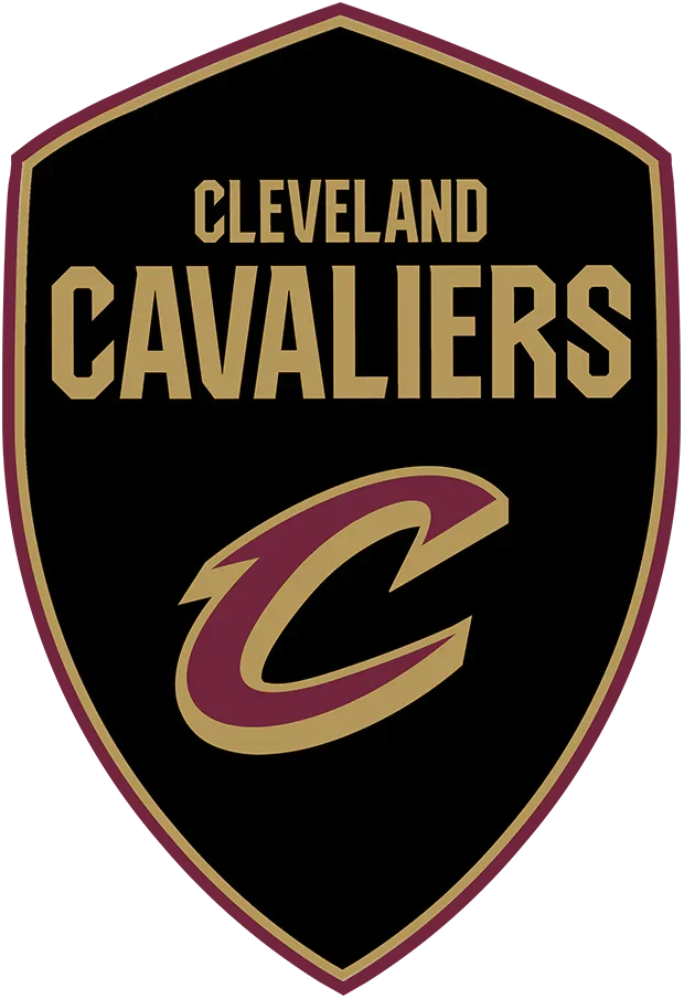 Cleveland Cavaliers 2023 logo, black and gold shield with maroon and gold letter C, NBA team