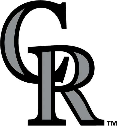 Colorado Rockies baseball logo with silver CR letters on black background