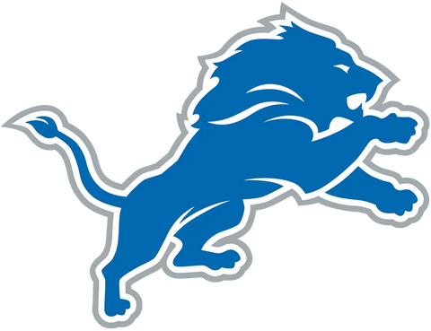 Detroit Lions logo featuring a blue, leaping lion with white and silver outline