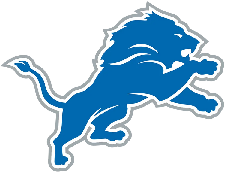 Detroit Lions logo featuring a blue, leaping lion with white and silver outline