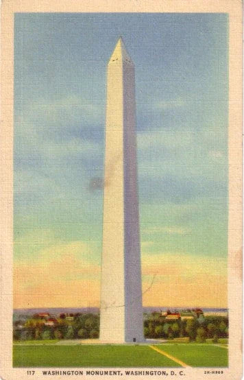 Vintage illustration of Washington Monument in Washington, D.C. against a blue sky