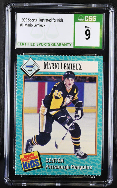 1989 Sports Illustrated for Kids Mario Lemieux graded hockey card, Pittsburgh Penguins center