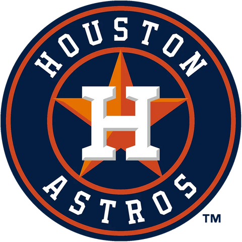 Houston Astros logo with orange star, bold white H, and navy blue circular background