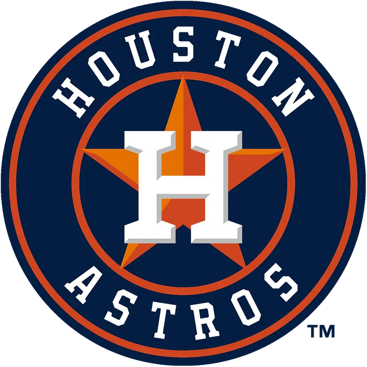 Houston Astros logo with orange star, bold white H, and navy blue circular background
