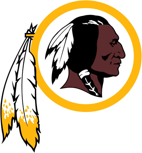 Vintage Washington football team logo with profile illustration and feathered circle