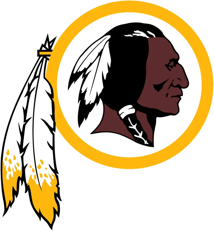 Vintage Washington football team logo with profile illustration and feathered circle