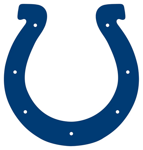 Indianapolis Colts blue horseshoe logo with white background, NFL football team emblem