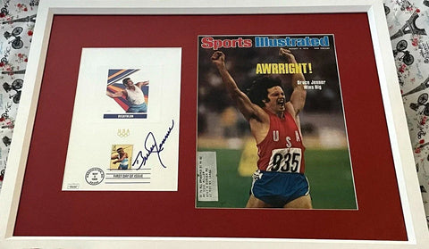 Framed Sports Illustrated cover and autographed Olympic decathlon memorabilia, sports collectible