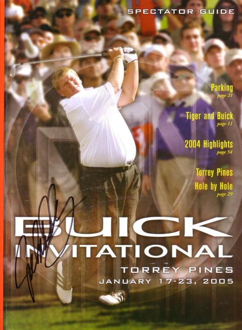 Autographed 2005 Buick Invitational golf tournament program with golfer swinging club on cover