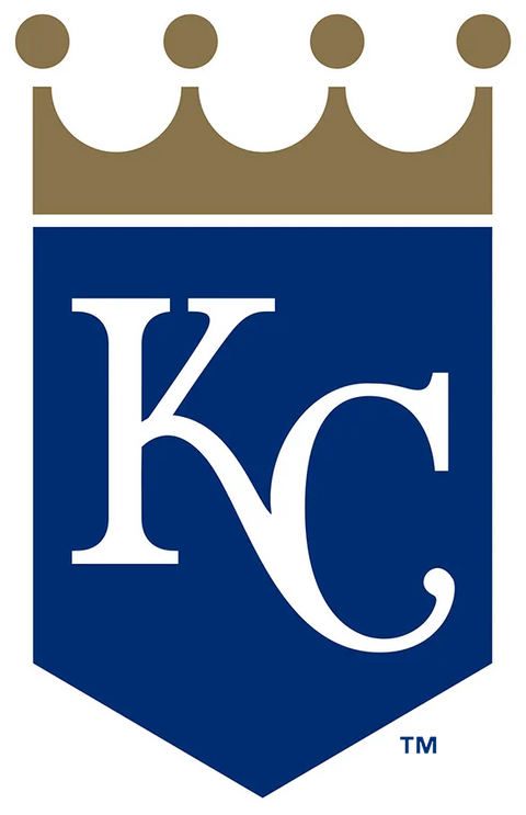 Kansas City Royals blue and gold crown logo with white KC letters, MLB baseball emblem