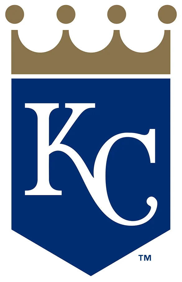 Kansas City Royals blue and gold crown logo with white KC letters, MLB baseball emblem