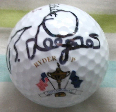 Ryder Cup golf ball with bold black autograph and official event logo