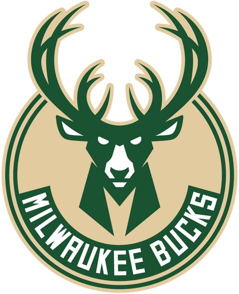 Milwaukee Bucks logo featuring a green buck head with large antlers and team name in a circle