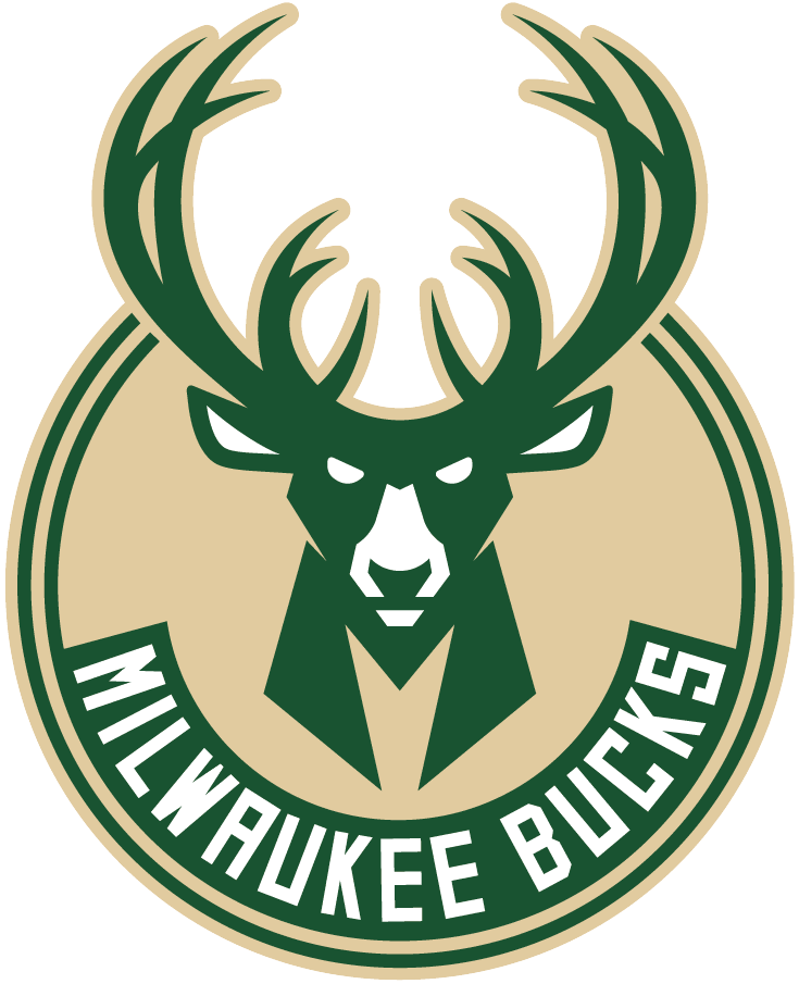 Milwaukee Bucks logo featuring a green buck head with large antlers and team name in a circle