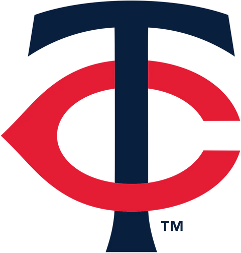 Minnesota Twins logo with interlocking red and navy blue T and C letters