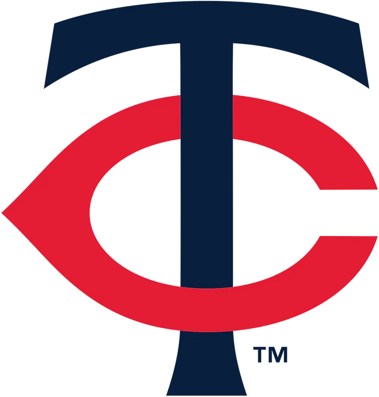Minnesota Twins logo with interlocking red and navy blue T and C letters