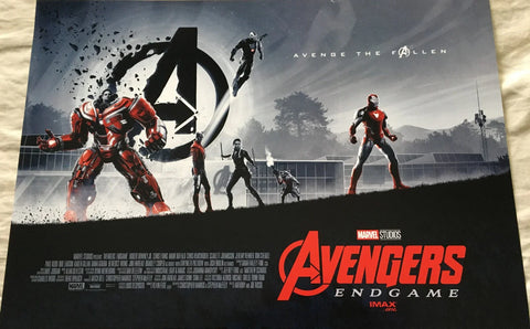 Avengers Endgame movie poster featuring superhero team in action poses, Marvel memorabilia