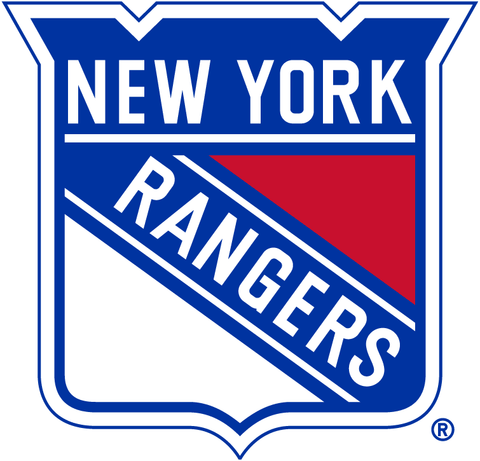 New York Rangers blue, red, and white shield logo, NHL hockey team emblem