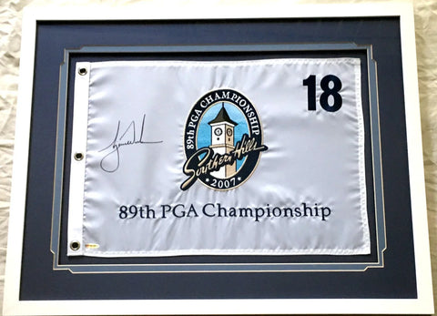 Signed 89th PGA Championship 2007 Southern Hills golf flag in display frame