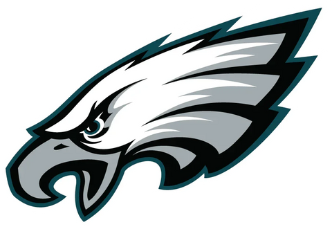 Philadelphia Eagles logo, stylized gray and white eagle head with teal outline, NFL football team