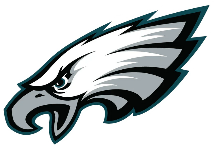 Philadelphia Eagles logo, stylized gray and white eagle head with teal outline, NFL football team