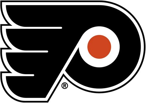 Philadelphia Flyers black, orange, and white winged P hockey team logo on white background