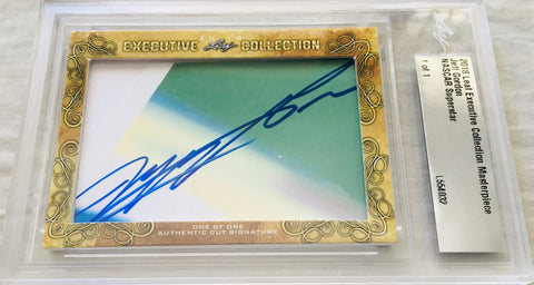 2018 Leaf Executive Collection card with bold blue autograph, labeled NASCAR Superstar, one of one